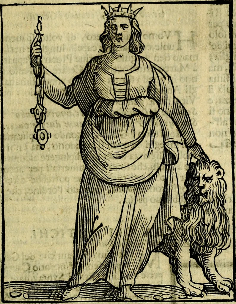 An illustration from Iconologia di Cesare Ripa ... Divisa in tre libri, ne i quali si esprimono varie imagini di virtù, vitij, affetti, passioni humane, arti, discipline, humori, elementi, corpi celesti, prouincie d'Italia, fiumi, & altre materie infinite vtili ad ogni stato di persone, 1669, leaf 302