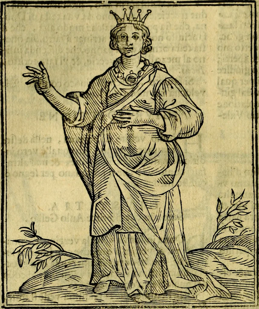 An illustration from Iconologia di Cesare Ripa ... Divisa in tre libri, ne i quali si esprimono varie imagini di virtù, vitij, affetti, passioni humane, arti, discipline, humori, elementi, corpi celesti, prouincie d'Italia, fiumi, & altre materie infinite vtili ad ogni stato di persone, 1669, leaf 309