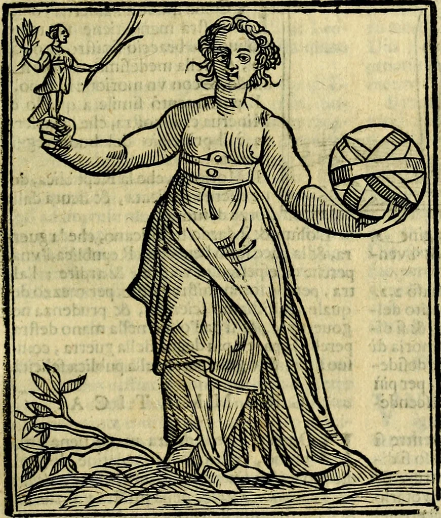 An illustration from Iconologia di Cesare Ripa ... Divisa in tre libri, ne i quali si esprimono varie imagini di virtù, vitij, affetti, passioni humane, arti, discipline, humori, elementi, corpi celesti, prouincie d'Italia, fiumi, & altre materie infinite vtili ad ogni stato di persone, 1669, leaf 312