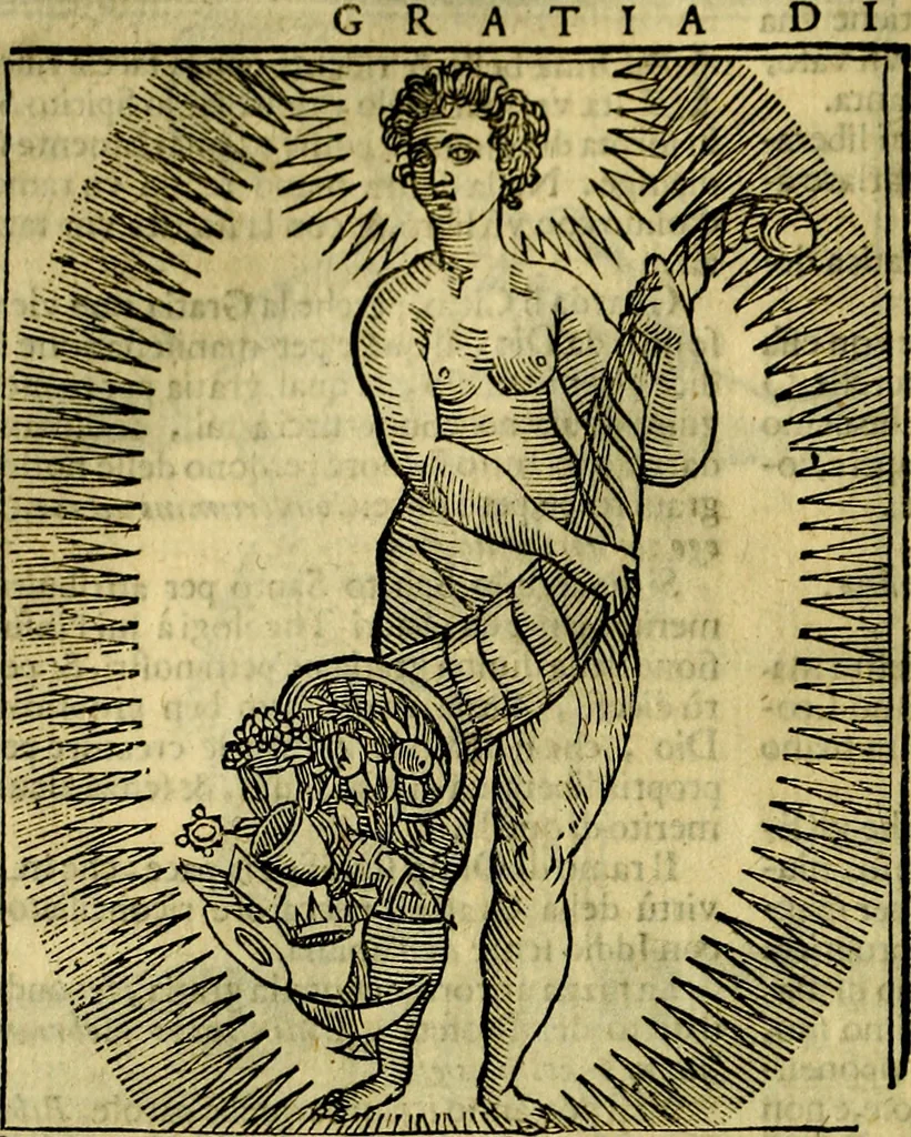 An illustration from Iconologia di Cesare Ripa ... Divisa in tre libri, ne i quali si esprimono varie imagini di virtù, vitij, affetti, passioni humane, arti, discipline, humori, elementi, corpi celesti, prouincie d'Italia, fiumi, & altre materie infinite vtili ad ogni stato di persone, 1669, leaf 315