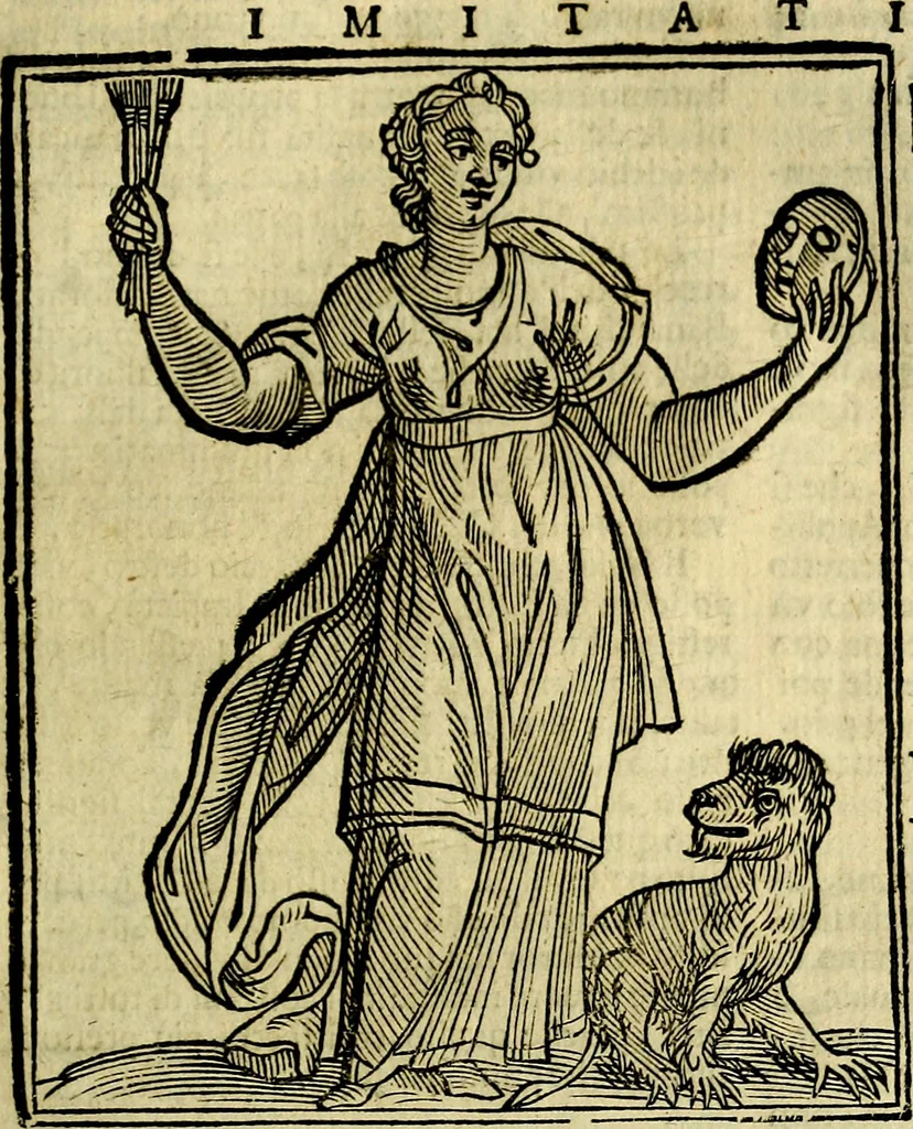 An illustration from Iconologia di Cesare Ripa ... Divisa in tre libri, ne i quali si esprimono varie imagini di virtù, vitij, affetti, passioni humane, arti, discipline, humori, elementi, corpi celesti, prouincie d'Italia, fiumi, & altre materie infinite vtili ad ogni stato di persone, 1669, leaf 336