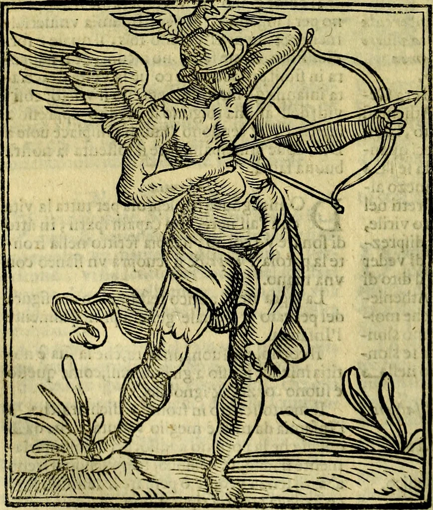 An illustration from Iconologia di Cesare Ripa ... Divisa in tre libri, ne i quali si esprimono varie imagini di virtù, vitij, affetti, passioni humane, arti, discipline, humori, elementi, corpi celesti, prouincie d'Italia, fiumi, & altre materie infinite vtili ad ogni stato di persone, 1669, leaf 343