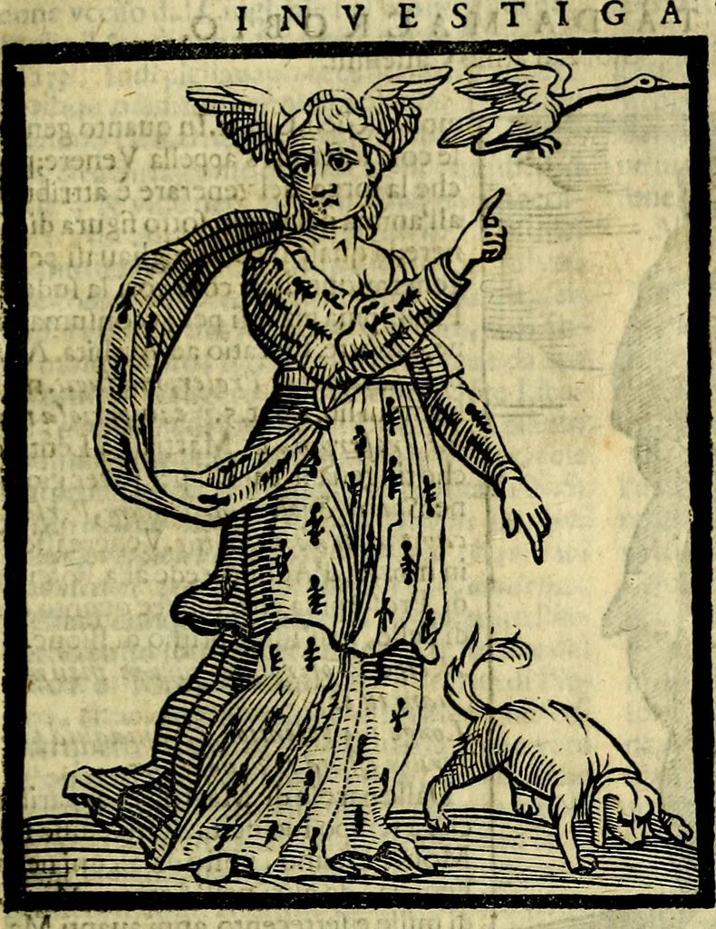 An illustration from Iconologia di Cesare Ripa ... Divisa in tre libri, ne i quali si esprimono varie imagini di virtù, vitij, affetti, passioni humane, arti, discipline, humori, elementi, corpi celesti, prouincie d'Italia, fiumi, & altre materie infinite vtili ad ogni stato di persone, 1669, leaf 356
