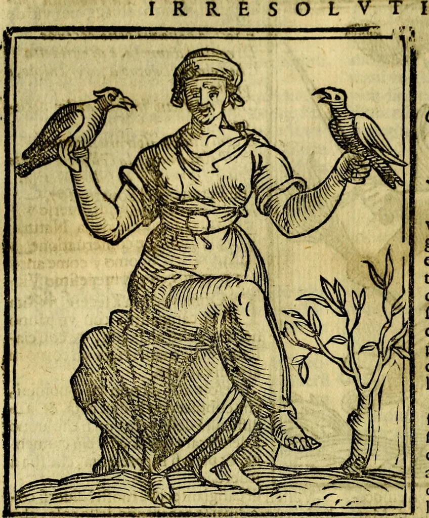 An illustration from Iconologia di Cesare Ripa ... Divisa in tre libri, ne i quali si esprimono varie imagini di virtù, vitij, affetti, passioni humane, arti, discipline, humori, elementi, corpi celesti, prouincie d'Italia, fiumi, & altre materie infinite vtili ad ogni stato di persone, 1669, leaf 365