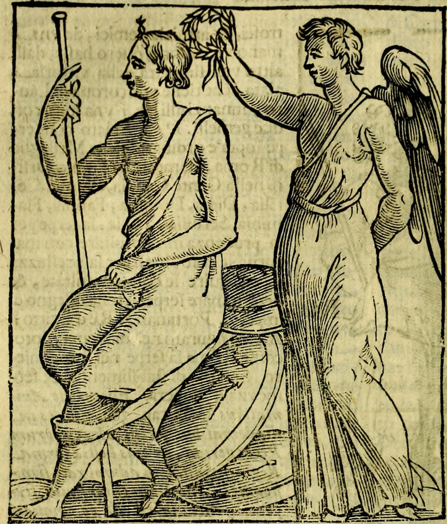 An illustration from Iconologia di Cesare Ripa ... Divisa in tre libri, ne i quali si esprimono varie imagini di virtù, vitij, affetti, passioni humane, arti, discipline, humori, elementi, corpi celesti, prouincie d'Italia, fiumi, & altre materie infinite vtili ad ogni stato di persone, 1669, leaf 371
