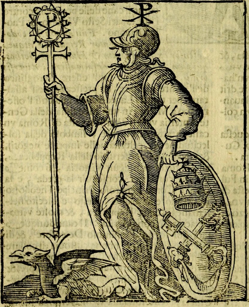 An illustration from Iconologia di Cesare Ripa ... Divisa in tre libri, ne i quali si esprimono varie imagini di virtù, vitij, affetti, passioni humane, arti, discipline, humori, elementi, corpi celesti, prouincie d'Italia, fiumi, & altre materie infinite vtili ad ogni stato di persone, 1669, leaf 381
