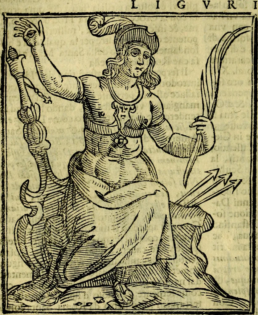 An illustration from Iconologia di Cesare Ripa ... Divisa in tre libri, ne i quali si esprimono varie imagini di virtù, vitij, affetti, passioni humane, arti, discipline, humori, elementi, corpi celesti, prouincie d'Italia, fiumi, & altre materie infinite vtili ad ogni stato di persone, 1669, leaf 383