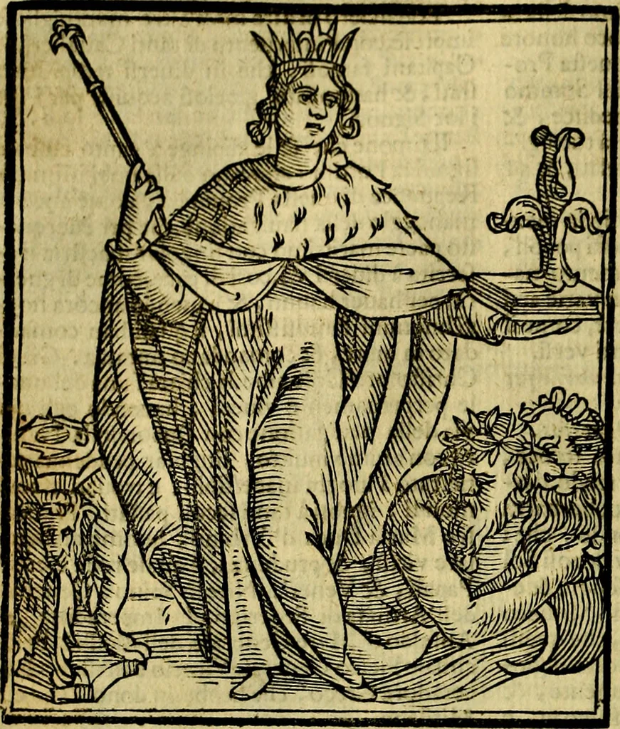 An illustration from Iconologia di Cesare Ripa ... Divisa in tre libri, ne i quali si esprimono varie imagini di virtù, vitij, affetti, passioni humane, arti, discipline, humori, elementi, corpi celesti, prouincie d'Italia, fiumi, & altre materie infinite vtili ad ogni stato di persone, 1669, leaf 385