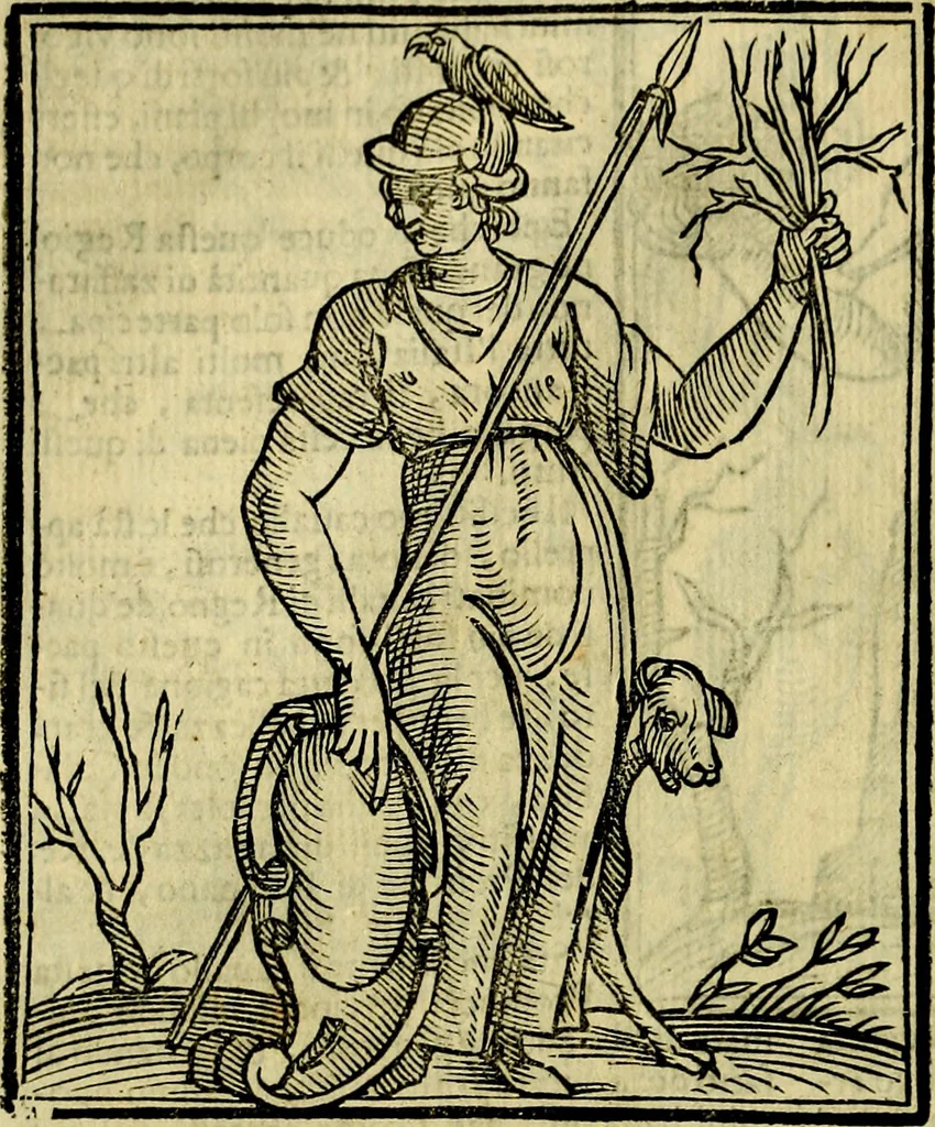 An illustration from Iconologia di Cesare Ripa ... Divisa in tre libri, ne i quali si esprimono varie imagini di virtù, vitij, affetti, passioni humane, arti, discipline, humori, elementi, corpi celesti, prouincie d'Italia, fiumi, & altre materie infinite vtili ad ogni stato di persone, 1669, leaf 395