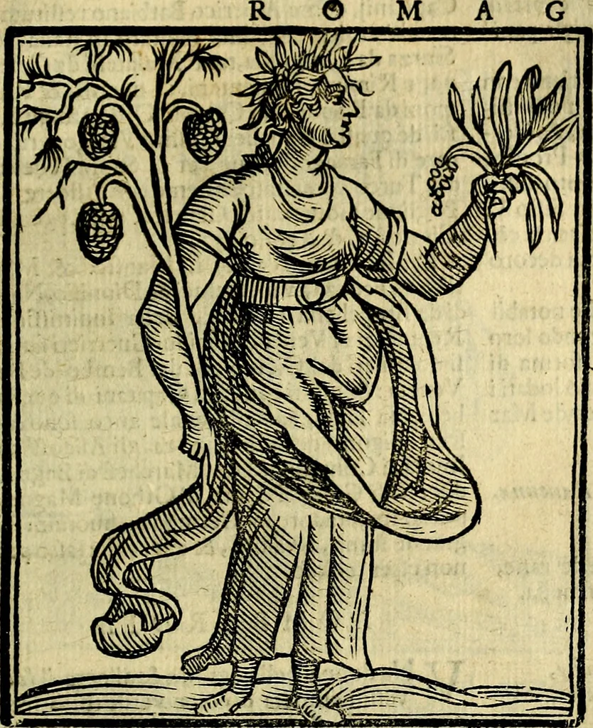 An illustration from Iconologia di Cesare Ripa ... Divisa in tre libri, ne i quali si esprimono varie imagini di virtù, vitij, affetti, passioni humane, arti, discipline, humori, elementi, corpi celesti, prouincie d'Italia, fiumi, & altre materie infinite vtili ad ogni stato di persone, 1669, leaf 396