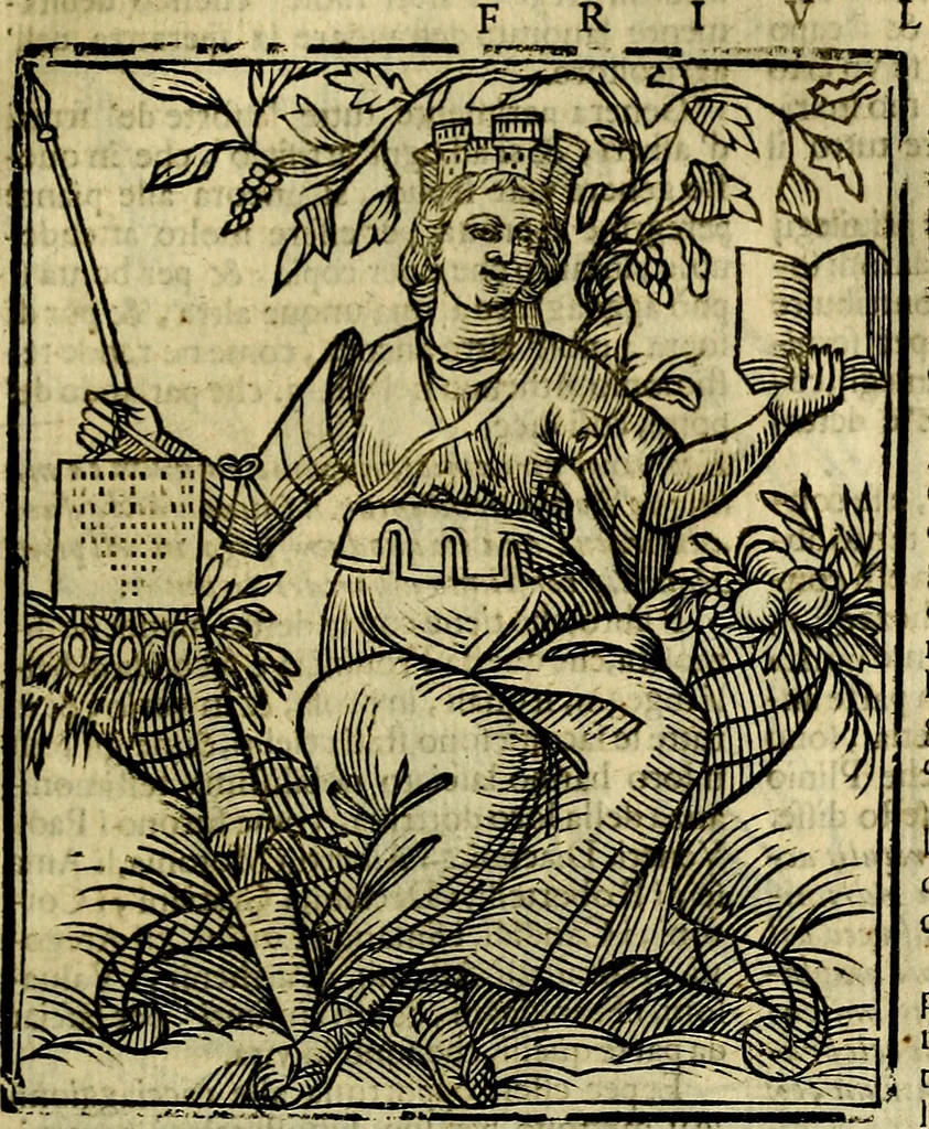 An illustration from Iconologia di Cesare Ripa ... Divisa in tre libri, ne i quali si esprimono varie imagini di virtù, vitij, affetti, passioni humane, arti, discipline, humori, elementi, corpi celesti, prouincie d'Italia, fiumi, & altre materie infinite vtili ad ogni stato di persone, 1669, leaf 402