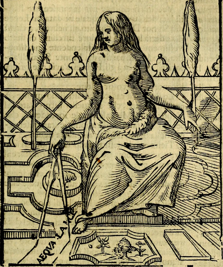 An illustration from Iconologia di Cesare Ripa ... Divisa in tre libri, ne i quali si esprimono varie imagini di virtù, vitij, affetti, passioni humane, arti, discipline, humori, elementi, corpi celesti, prouincie d'Italia, fiumi, & altre materie infinite vtili ad ogni stato di persone, 1669, leaf 434