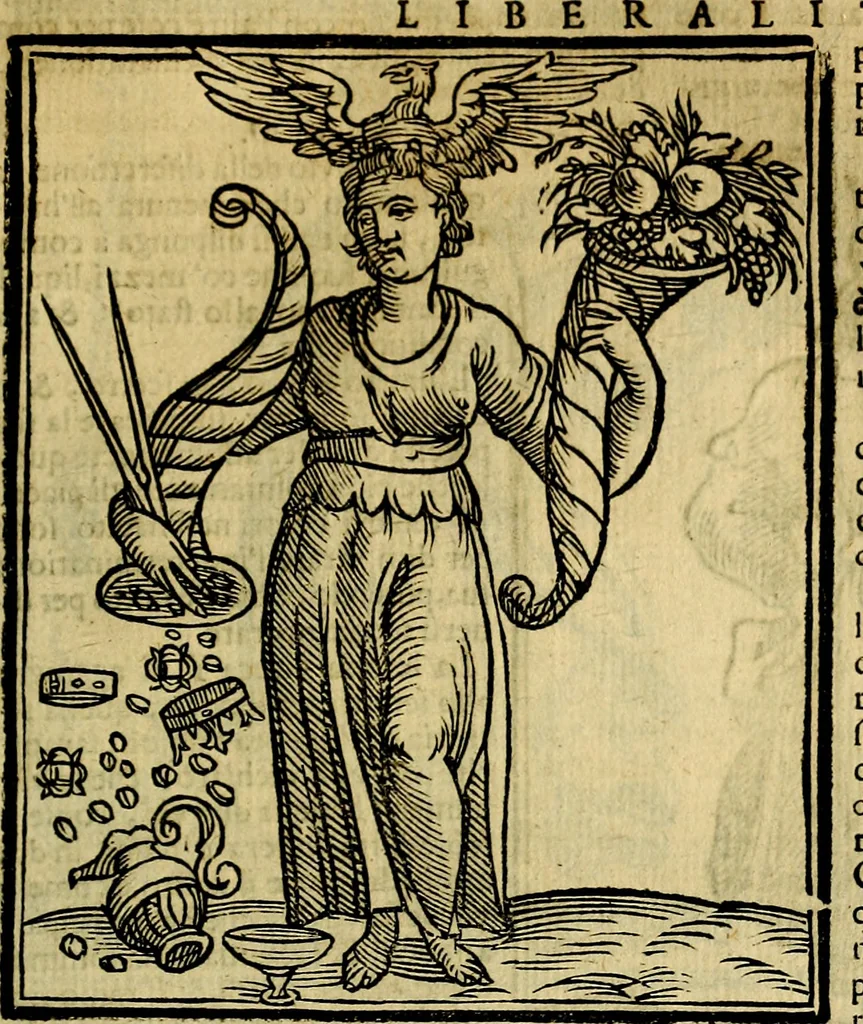 An illustration from Iconologia di Cesare Ripa ... Divisa in tre libri, ne i quali si esprimono varie imagini di virtù, vitij, affetti, passioni humane, arti, discipline, humori, elementi, corpi celesti, prouincie d'Italia, fiumi, & altre materie infinite vtili ad ogni stato di persone, 1669, leaf 436