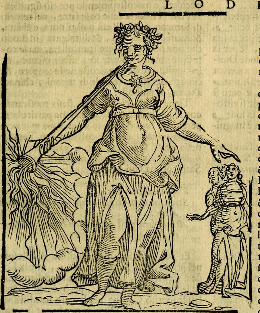 An illustration from Iconologia di Cesare Ripa ... Divisa in tre libri, ne i quali si esprimono varie imagini di virtù, vitij, affetti, passioni humane, arti, discipline, humori, elementi, corpi celesti, prouincie d'Italia, fiumi, & altre materie infinite vtili ad ogni stato di persone, 1669, leaf 440