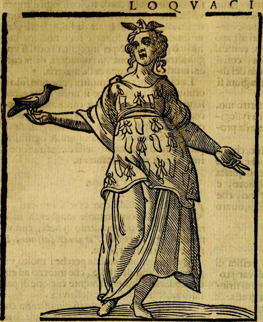 An illustration from Iconologia di Cesare Ripa ... Divisa in tre libri, ne i quali si esprimono varie imagini di virtù, vitij, affetti, passioni humane, arti, discipline, humori, elementi, corpi celesti, prouincie d'Italia, fiumi, & altre materie infinite vtili ad ogni stato di persone, 1669, leaf 443
