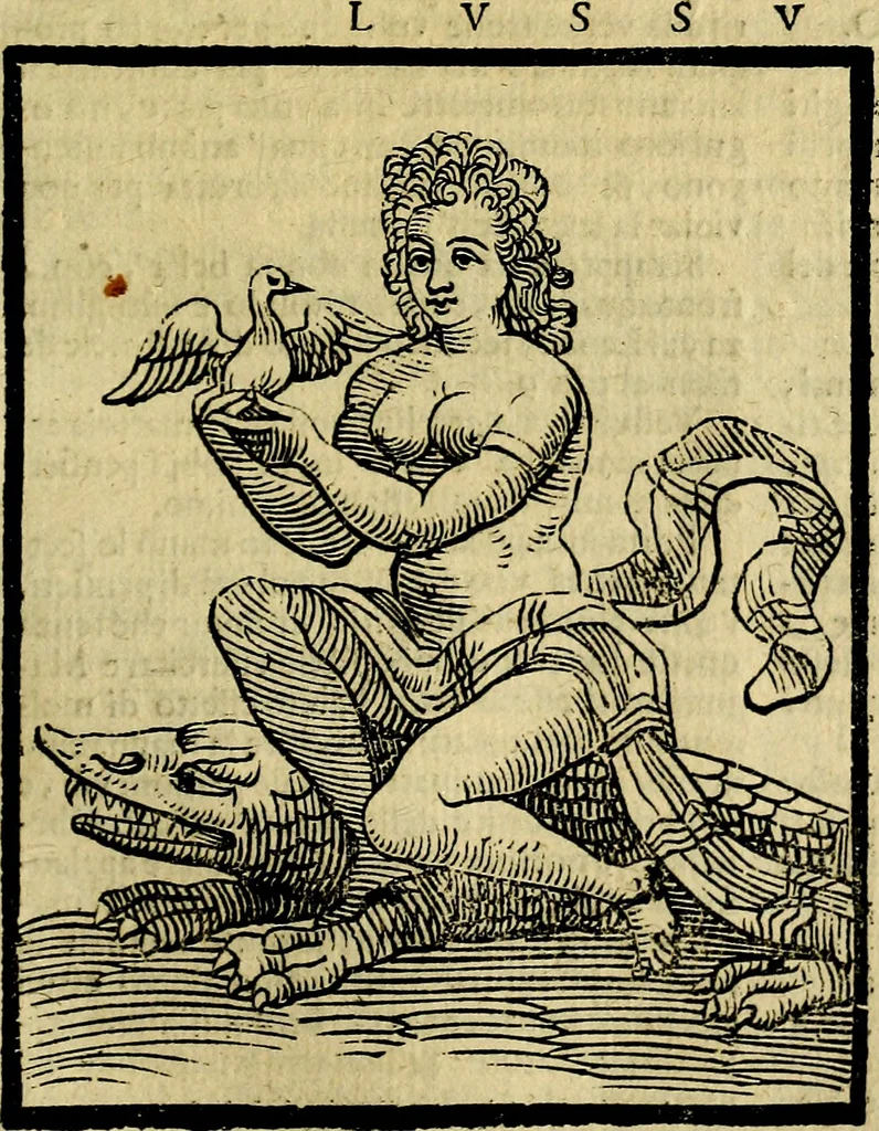 An illustration from Iconologia di Cesare Ripa ... Divisa in tre libri, ne i quali si esprimono varie imagini di virtù, vitij, affetti, passioni humane, arti, discipline, humori, elementi, corpi celesti, prouincie d'Italia, fiumi, & altre materie infinite vtili ad ogni stato di persone, 1669, leaf 444