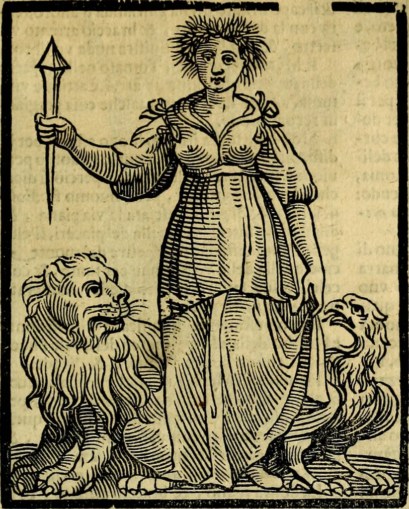 An illustration from Iconologia di Cesare Ripa ... Divisa in tre libri, ne i quali si esprimono varie imagini di virtù, vitij, affetti, passioni humane, arti, discipline, humori, elementi, corpi celesti, prouincie d'Italia, fiumi, & altre materie infinite vtili ad ogni stato di persone, 1669, leaf 456