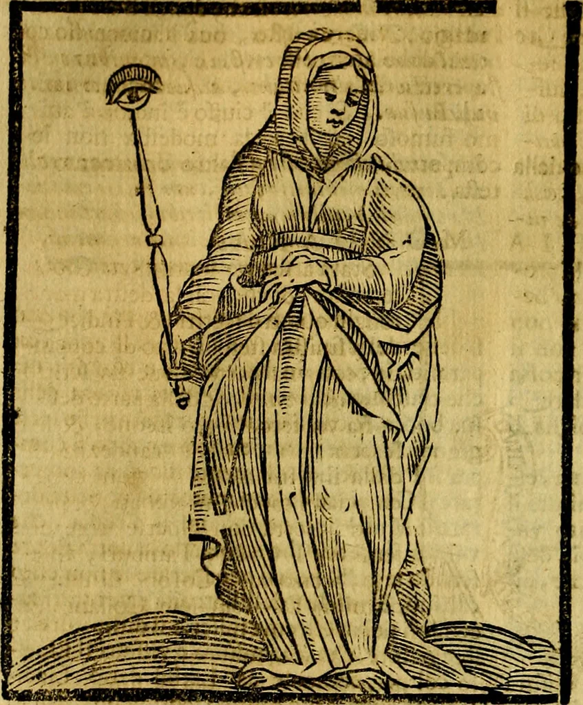An illustration from Iconologia di Cesare Ripa ... Divisa in tre libri, ne i quali si esprimono varie imagini di virtù, vitij, affetti, passioni humane, arti, discipline, humori, elementi, corpi celesti, prouincie d'Italia, fiumi, & altre materie infinite vtili ad ogni stato di persone, 1669, leaf 477