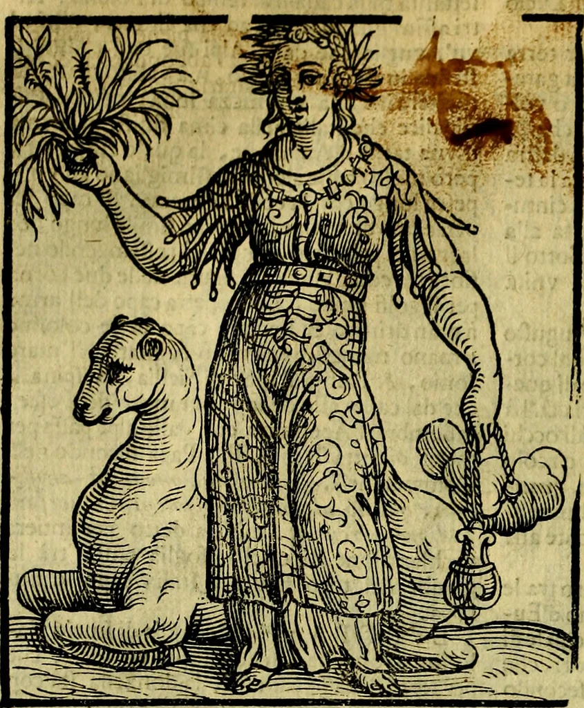 An illustration from Iconologia di Cesare Ripa ... Divisa in tre libri, ne i quali si esprimono varie imagini di virtù, vitij, affetti, passioni humane, arti, discipline, humori, elementi, corpi celesti, prouincie d'Italia, fiumi, & altre materie infinite vtili ad ogni stato di persone, 1669, leaf 483