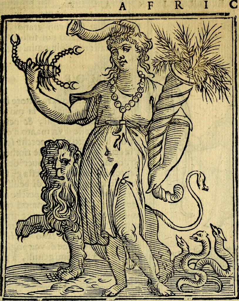 An illustration from Iconologia di Cesare Ripa ... Divisa in tre libri, ne i quali si esprimono varie imagini di virtù, vitij, affetti, passioni humane, arti, discipline, humori, elementi, corpi celesti, prouincie d'Italia, fiumi, & altre materie infinite vtili ad ogni stato di persone, 1669, leaf 484
