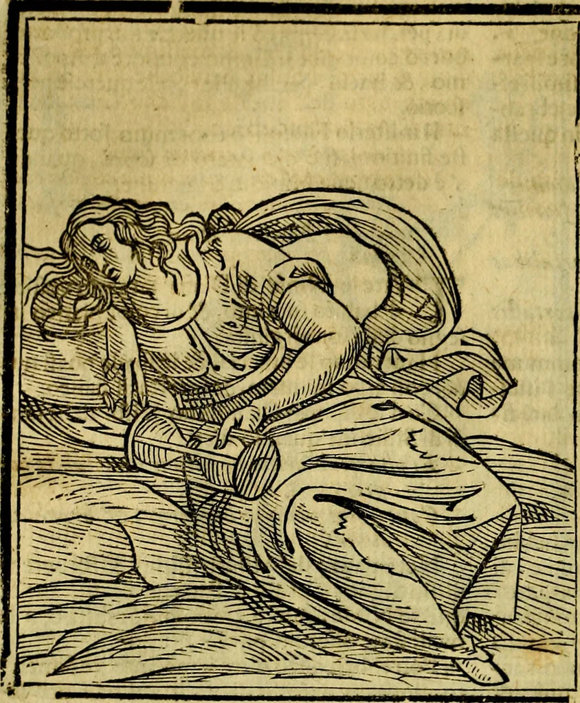 An illustration from Iconologia di Cesare Ripa ... Divisa in tre libri, ne i quali si esprimono varie imagini di virtù, vitij, affetti, passioni humane, arti, discipline, humori, elementi, corpi celesti, prouincie d'Italia, fiumi, & altre materie infinite vtili ad ogni stato di persone, 1669, leaf 497