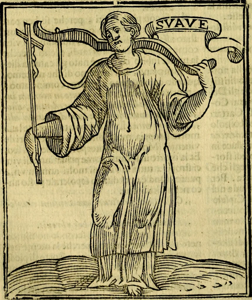 An illustration from Iconologia di Cesare Ripa ... Divisa in tre libri, ne i quali si esprimono varie imagini di virtù, vitij, affetti, passioni humane, arti, discipline, humori, elementi, corpi celesti, prouincie d'Italia, fiumi, & altre materie infinite vtili ad ogni stato di persone, 1669, leaf 505