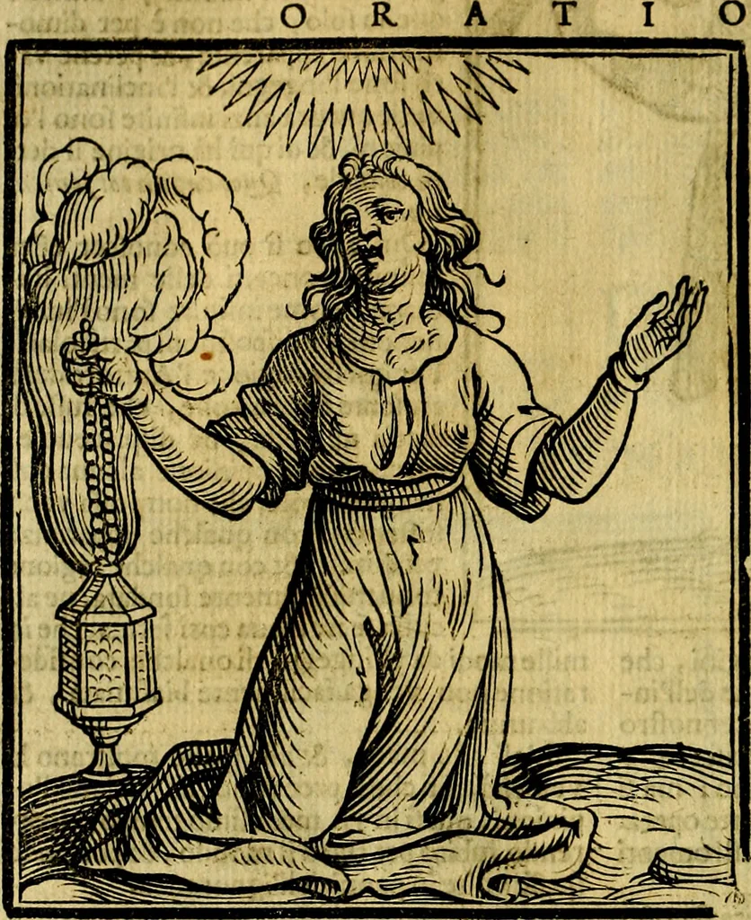 An illustration from Iconologia di Cesare Ripa ... Divisa in tre libri, ne i quali si esprimono varie imagini di virtù, vitij, affetti, passioni humane, arti, discipline, humori, elementi, corpi celesti, prouincie d'Italia, fiumi, & altre materie infinite vtili ad ogni stato di persone, 1669, leaf 517