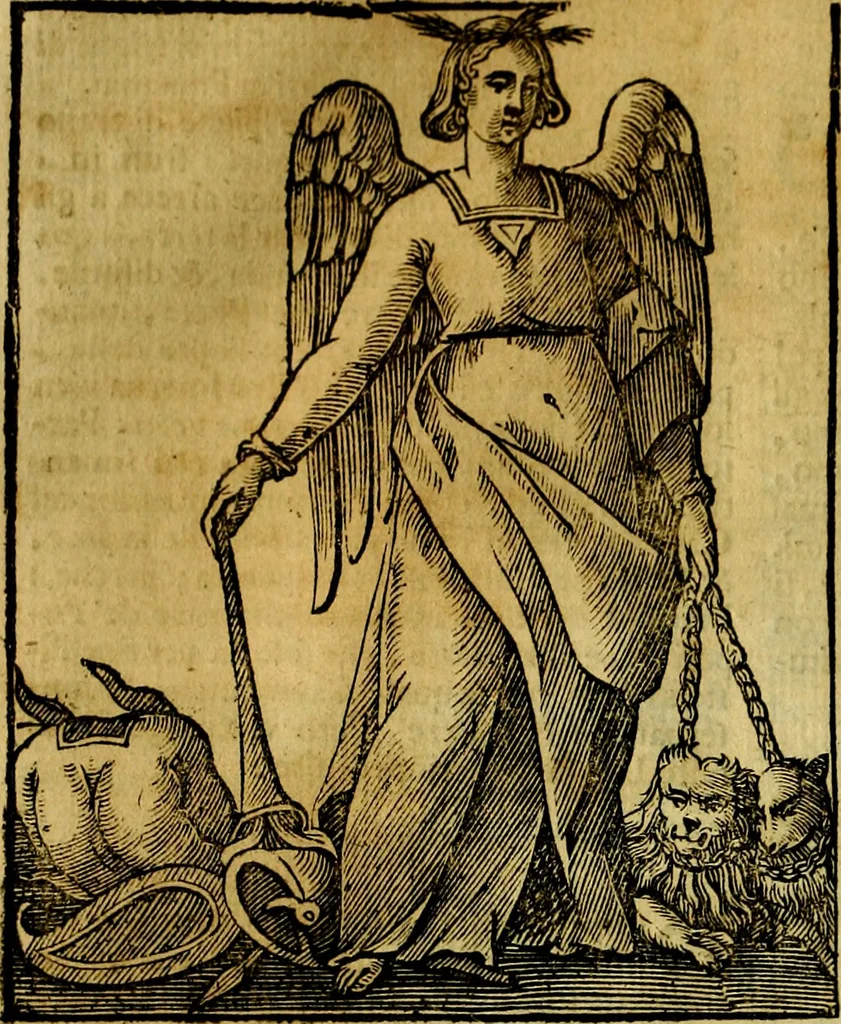 An illustration from Iconologia di Cesare Ripa ... Divisa in tre libri, ne i quali si esprimono varie imagini di virtù, vitij, affetti, passioni humane, arti, discipline, humori, elementi, corpi celesti, prouincie d'Italia, fiumi, & altre materie infinite vtili ad ogni stato di persone, 1669, leaf 531