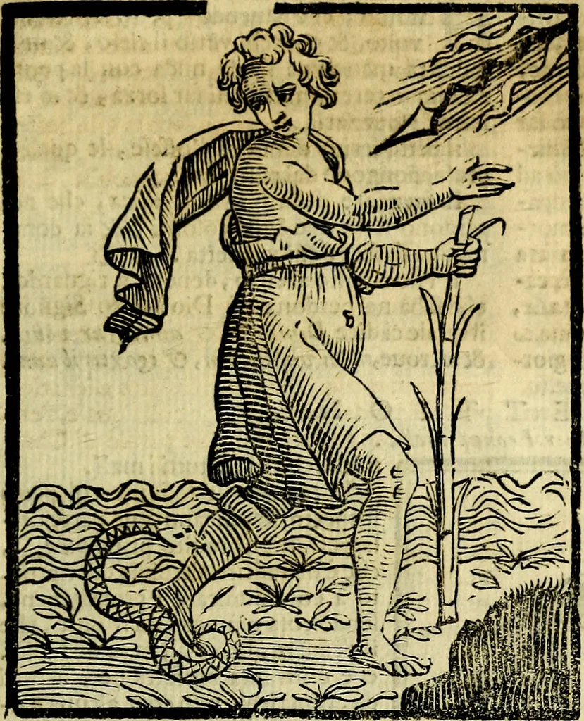 An illustration from Iconologia di Cesare Ripa ... Divisa in tre libri, ne i quali si esprimono varie imagini di virtù, vitij, affetti, passioni humane, arti, discipline, humori, elementi, corpi celesti, prouincie d'Italia, fiumi, & altre materie infinite vtili ad ogni stato di persone, 1669, leaf 544