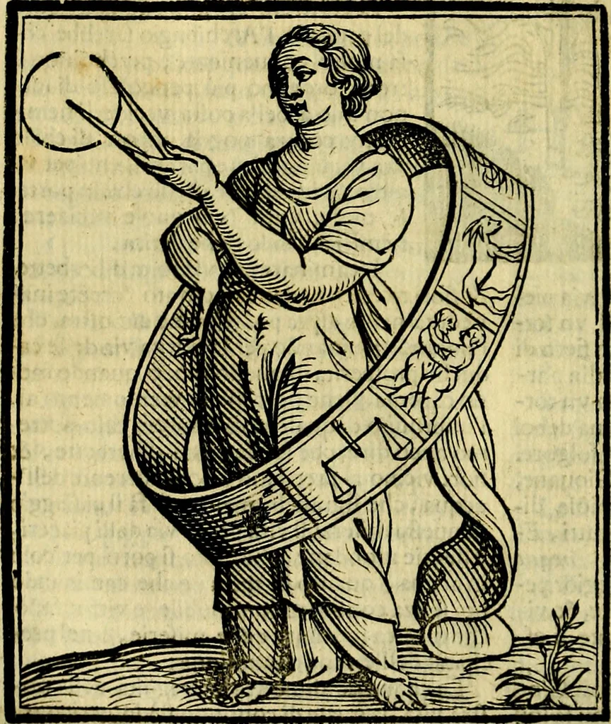 An illustration from Iconologia di Cesare Ripa ... Divisa in tre libri, ne i quali si esprimono varie imagini di virtù, vitij, affetti, passioni humane, arti, discipline, humori, elementi, corpi celesti, prouincie d'Italia, fiumi, & altre materie infinite vtili ad ogni stato di persone, 1669, leaf 545