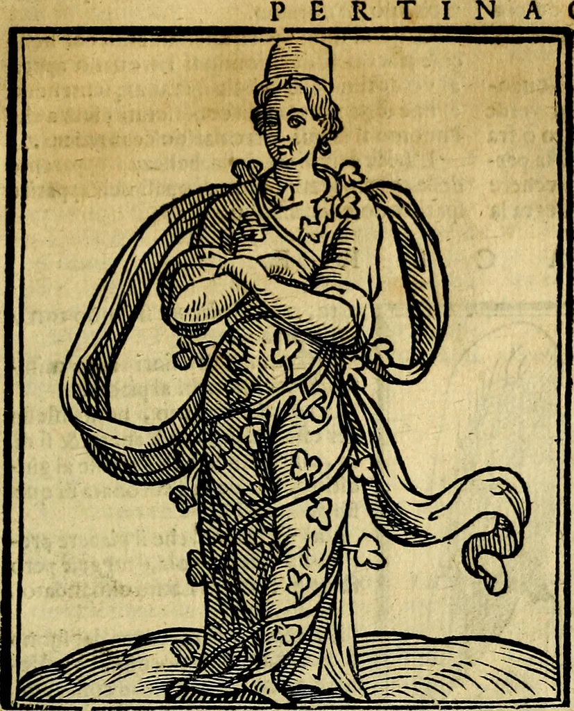 An illustration from Iconologia di Cesare Ripa ... Divisa in tre libri, ne i quali si esprimono varie imagini di virtù, vitij, affetti, passioni humane, arti, discipline, humori, elementi, corpi celesti, prouincie d'Italia, fiumi, & altre materie infinite vtili ad ogni stato di persone, 1669, leaf 548
