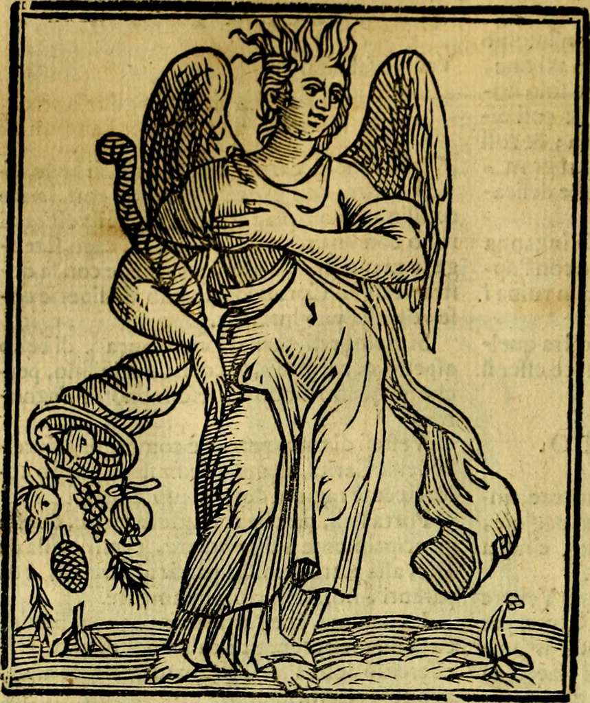 An illustration from Iconologia di Cesare Ripa ... Divisa in tre libri, ne i quali si esprimono varie imagini di virtù, vitij, affetti, passioni humane, arti, discipline, humori, elementi, corpi celesti, prouincie d'Italia, fiumi, & altre materie infinite vtili ad ogni stato di persone, 1669, leaf 551
