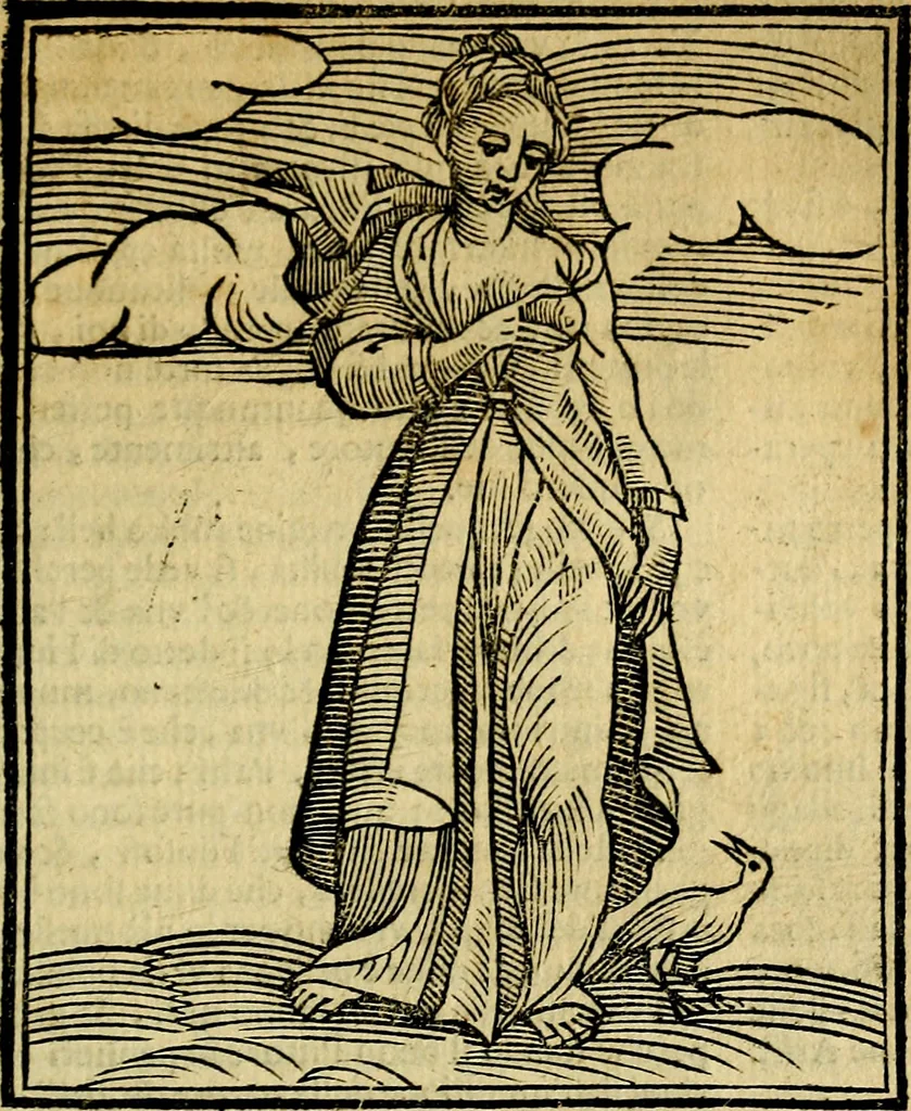 An illustration from Iconologia di Cesare Ripa ... Divisa in tre libri, ne i quali si esprimono varie imagini di virtù, vitij, affetti, passioni humane, arti, discipline, humori, elementi, corpi celesti, prouincie d'Italia, fiumi, & altre materie infinite vtili ad ogni stato di persone, 1669, leaf 552