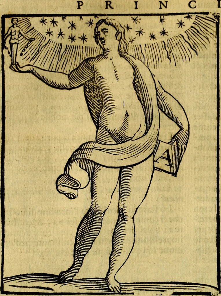 An illustration from Iconologia di Cesare Ripa ... Divisa in tre libri, ne i quali si esprimono varie imagini di virtù, vitij, affetti, passioni humane, arti, discipline, humori, elementi, corpi celesti, prouincie d'Italia, fiumi, & altre materie infinite vtili ad ogni stato di persone, 1669, leaf 565