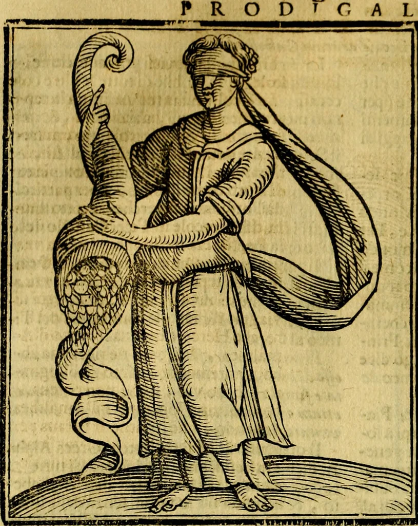 An illustration from Iconologia di Cesare Ripa ... Divisa in tre libri, ne i quali si esprimono varie imagini di virtù, vitij, affetti, passioni humane, arti, discipline, humori, elementi, corpi celesti, prouincie d'Italia, fiumi, & altre materie infinite vtili ad ogni stato di persone, 1669, leaf 567