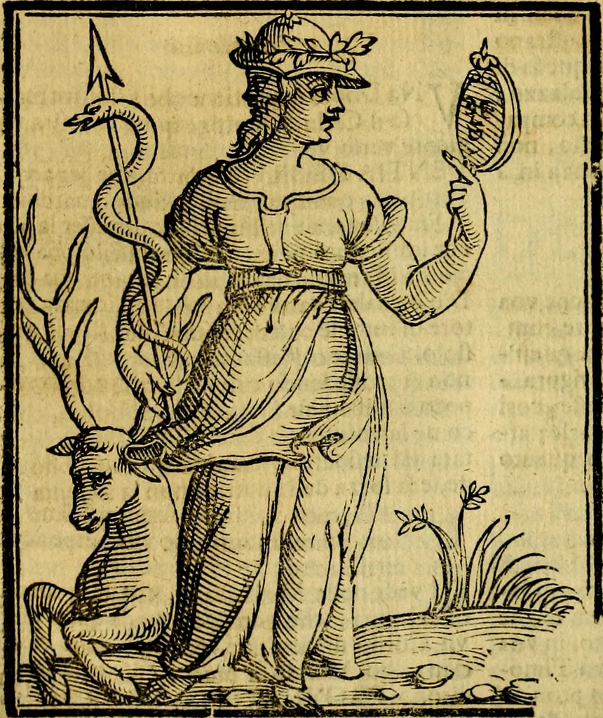 An illustration from Iconologia di Cesare Ripa ... Divisa in tre libri, ne i quali si esprimono varie imagini di virtù, vitij, affetti, passioni humane, arti, discipline, humori, elementi, corpi celesti, prouincie d'Italia, fiumi, & altre materie infinite vtili ad ogni stato di persone, 1669, leaf 571
