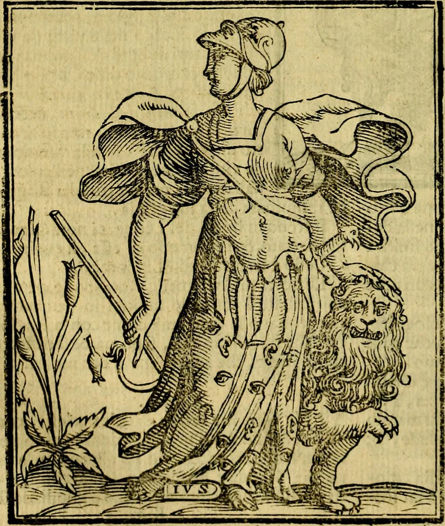 An illustration from Iconologia di Cesare Ripa ... Divisa in tre libri, ne i quali si esprimono varie imagini di virtù, vitij, affetti, passioni humane, arti, discipline, humori, elementi, corpi celesti, prouincie d'Italia, fiumi, & altre materie infinite vtili ad ogni stato di persone, 1669, leaf 581