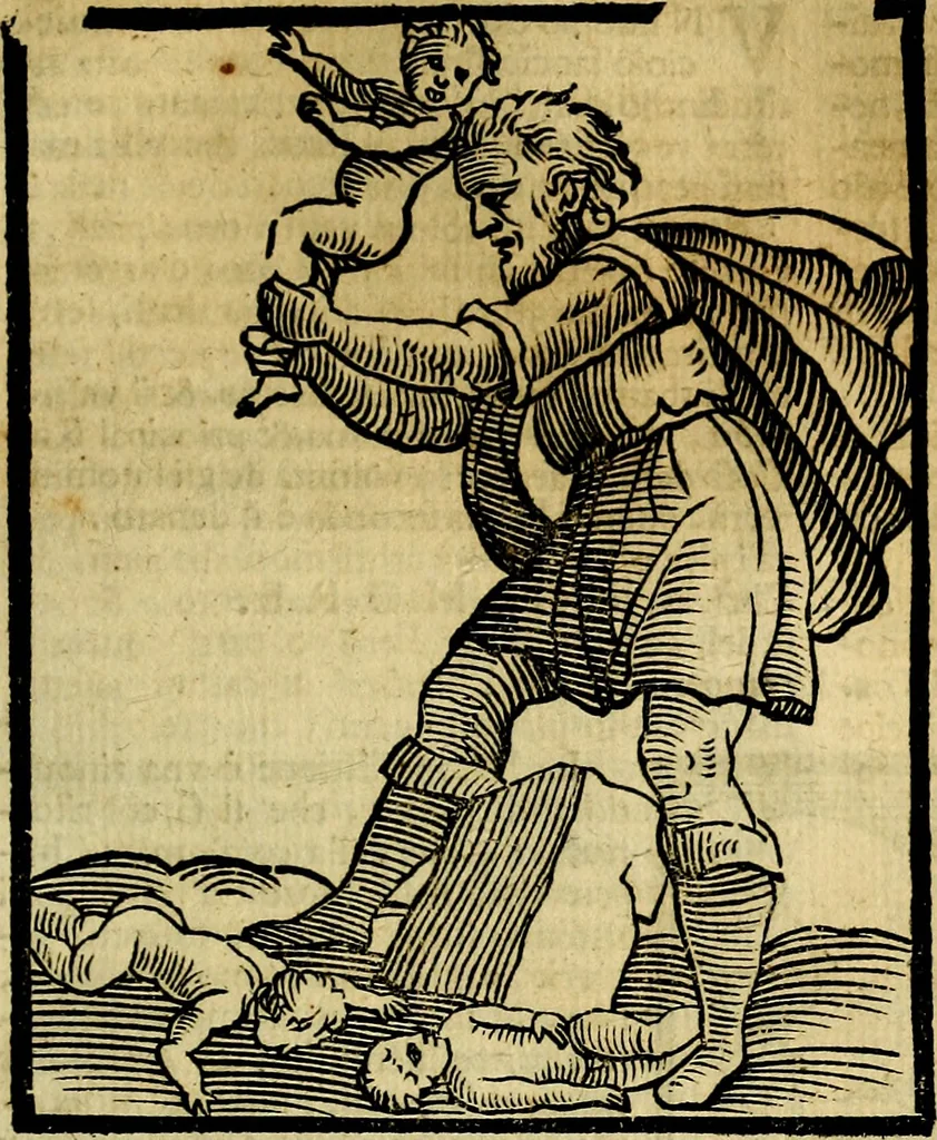 An illustration from Iconologia di Cesare Ripa ... Divisa in tre libri, ne i quali si esprimono varie imagini di virtù, vitij, affetti, passioni humane, arti, discipline, humori, elementi, corpi celesti, prouincie d'Italia, fiumi, & altre materie infinite vtili ad ogni stato di persone, 1669, leaf 592