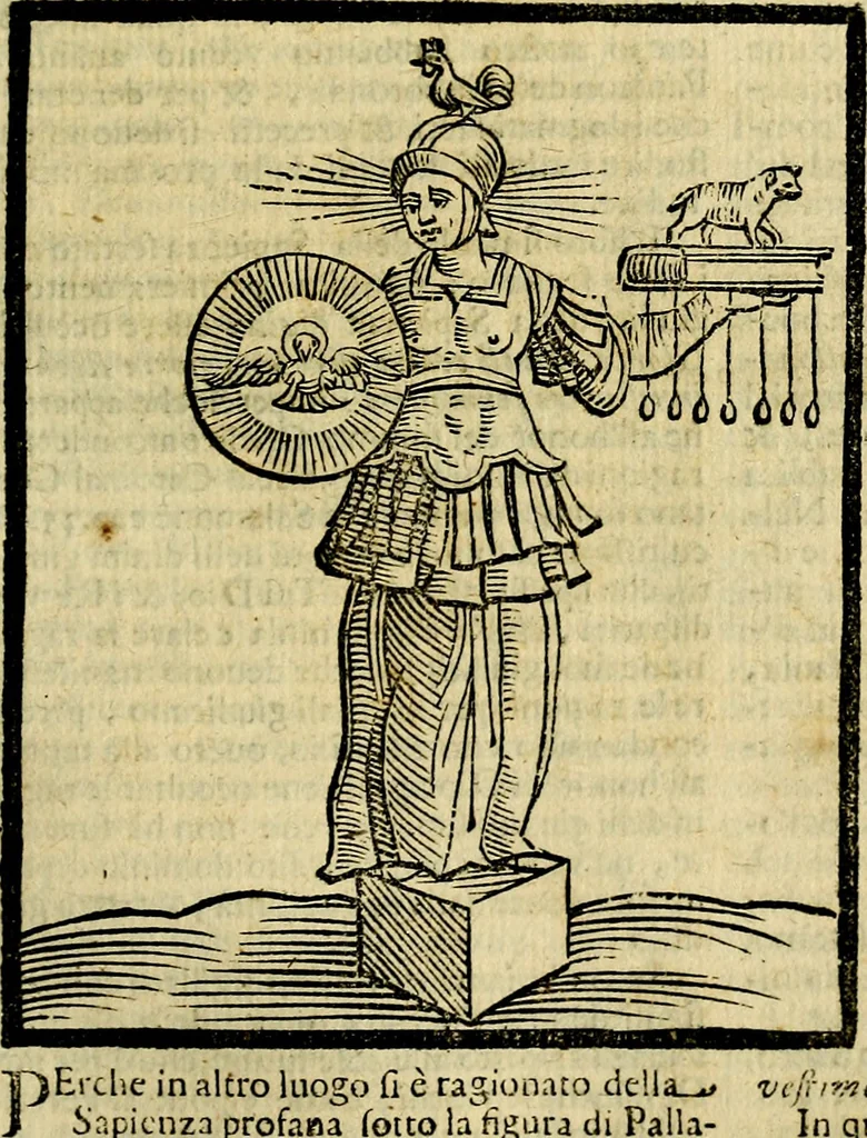 An illustration from Iconologia di Cesare Ripa ... Divisa in tre libri, ne i quali si esprimono varie imagini di virtù, vitij, affetti, passioni humane, arti, discipline, humori, elementi, corpi celesti, prouincie d'Italia, fiumi, & altre materie infinite vtili ad ogni stato di persone, 1669, leaf 612