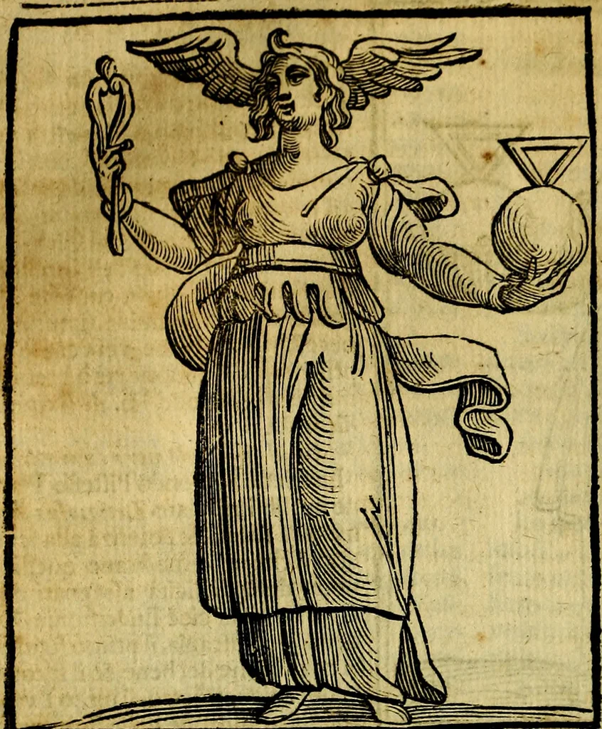 An illustration from Iconologia di Cesare Ripa ... Divisa in tre libri, ne i quali si esprimono varie imagini di virtù, vitij, affetti, passioni humane, arti, discipline, humori, elementi, corpi celesti, prouincie d'Italia, fiumi, & altre materie infinite vtili ad ogni stato di persone, 1669, leaf 619