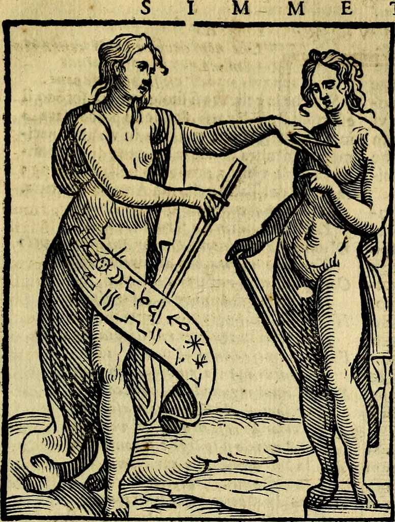 An illustration from Iconologia di Cesare Ripa ... Divisa in tre libri, ne i quali si esprimono varie imagini di virtù, vitij, affetti, passioni humane, arti, discipline, humori, elementi, corpi celesti, prouincie d'Italia, fiumi, & altre materie infinite vtili ad ogni stato di persone, 1669, leaf 636