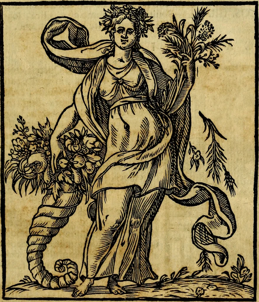 An illustration from Iconologia di Cesare Ripa ... Divisa in tre libri, ne i quali si esprimono varie imagini di virtù, vitij, affetti, passioni humane, arti, discipline, humori, elementi, corpi celesti, prouincie d'Italia, fiumi, & altre materie infinite vtili ad ogni stato di persone, 1669, leaf 64
