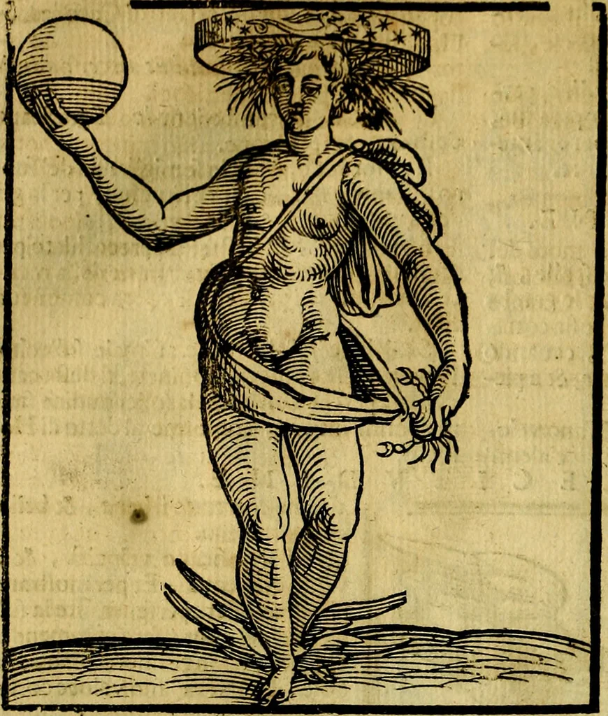 An illustration from Iconologia di Cesare Ripa ... Divisa in tre libri, ne i quali si esprimono varie imagini di virtù, vitij, affetti, passioni humane, arti, discipline, humori, elementi, corpi celesti, prouincie d'Italia, fiumi, & altre materie infinite vtili ad ogni stato di persone, 1669, leaf 647