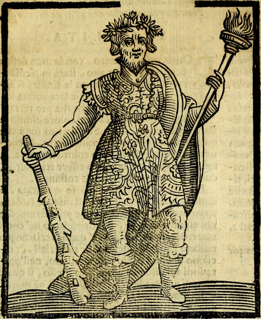 An illustration from Iconologia di Cesare Ripa ... Divisa in tre libri, ne i quali si esprimono varie imagini di virtù, vitij, affetti, passioni humane, arti, discipline, humori, elementi, corpi celesti, prouincie d'Italia, fiumi, & altre materie infinite vtili ad ogni stato di persone, 1669, leaf 660