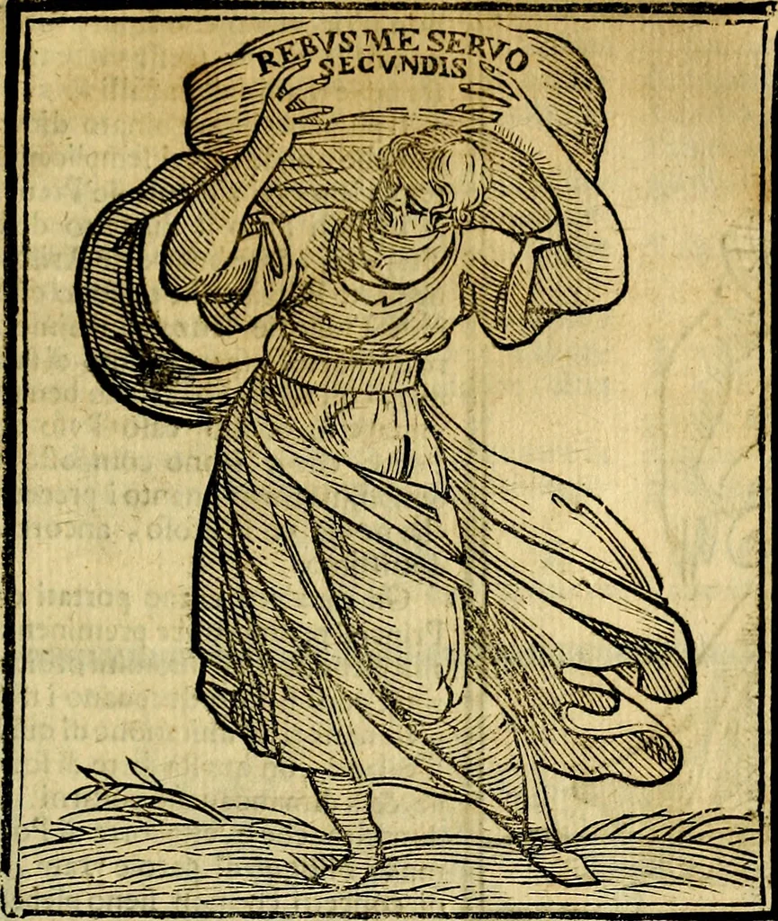 An illustration from Iconologia di Cesare Ripa ... Divisa in tre libri, ne i quali si esprimono varie imagini di virtù, vitij, affetti, passioni humane, arti, discipline, humori, elementi, corpi celesti, prouincie d'Italia, fiumi, & altre materie infinite vtili ad ogni stato di persone, 1669, leaf 692