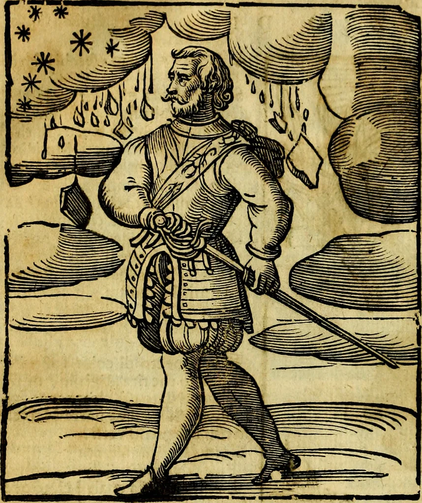 An illustration from Iconologia di Cesare Ripa ... Divisa in tre libri, ne i quali si esprimono varie imagini di virtù, vitij, affetti, passioni humane, arti, discipline, humori, elementi, corpi celesti, prouincie d'Italia, fiumi, & altre materie infinite vtili ad ogni stato di persone, 1669, leaf 725