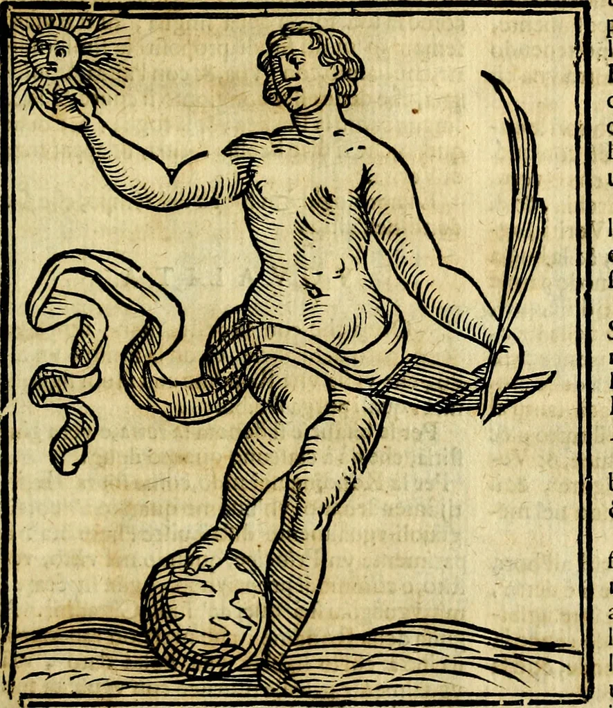 An illustration from Iconologia di Cesare Ripa ... Divisa in tre libri, ne i quali si esprimono varie imagini di virtù, vitij, affetti, passioni humane, arti, discipline, humori, elementi, corpi celesti, prouincie d'Italia, fiumi, & altre materie infinite vtili ad ogni stato di persone, 1669, leaf 730