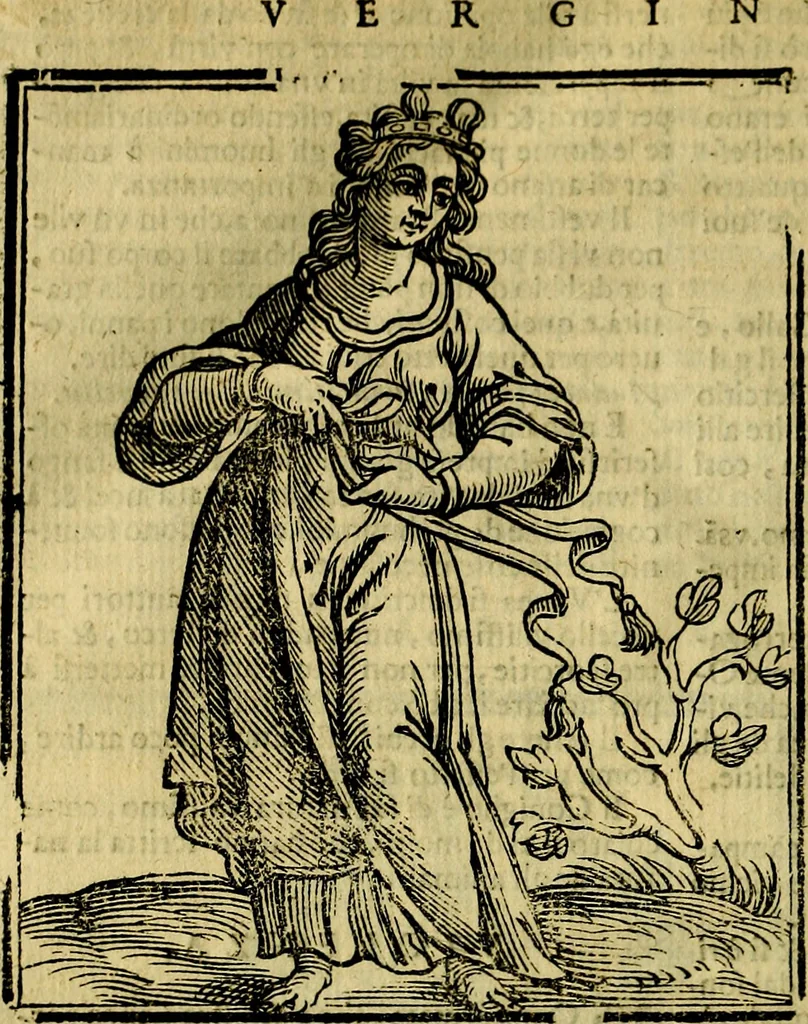 An illustration from Iconologia di Cesare Ripa ... Divisa in tre libri, ne i quali si esprimono varie imagini di virtù, vitij, affetti, passioni humane, arti, discipline, humori, elementi, corpi celesti, prouincie d'Italia, fiumi, & altre materie infinite vtili ad ogni stato di persone, 1669, leaf 735