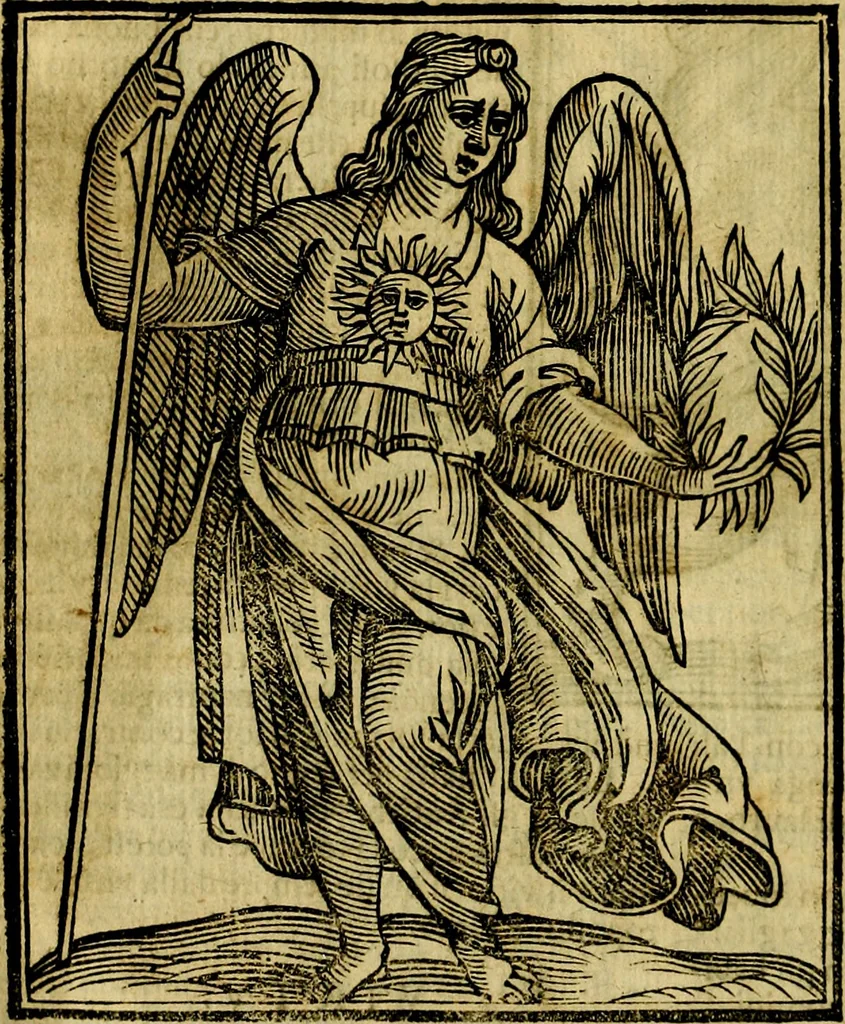 An illustration from Iconologia di Cesare Ripa ... Divisa in tre libri, ne i quali si esprimono varie imagini di virtù, vitij, affetti, passioni humane, arti, discipline, humori, elementi, corpi celesti, prouincie d'Italia, fiumi, & altre materie infinite vtili ad ogni stato di persone, 1669, leaf 737