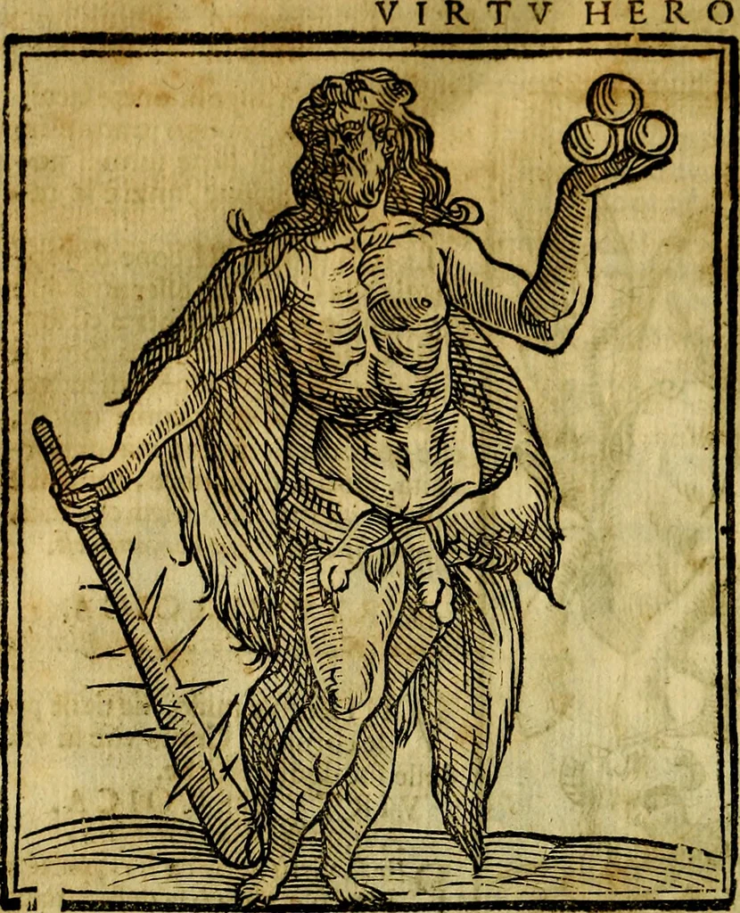 An illustration from Iconologia di Cesare Ripa ... Divisa in tre libri, ne i quali si esprimono varie imagini di virtù, vitij, affetti, passioni humane, arti, discipline, humori, elementi, corpi celesti, prouincie d'Italia, fiumi, & altre materie infinite vtili ad ogni stato di persone, 1669, leaf 739